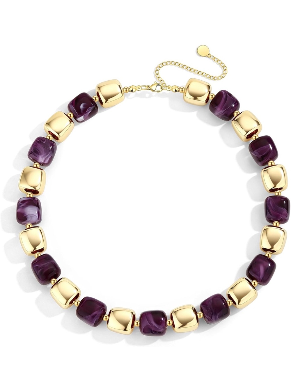New  Gold  color and Deep Purple Chunky Bead Necklace